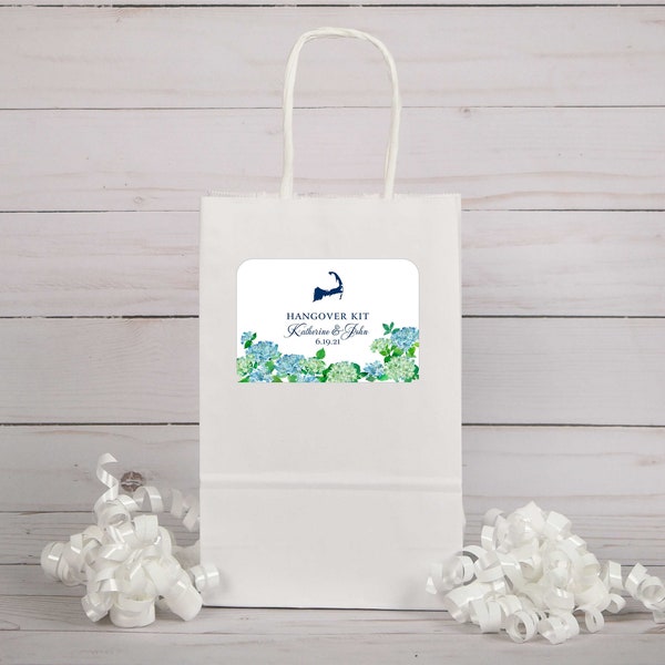 Complete hangover kit,  Hydrangea design,  favor bag, hotel bag, custom label, custom design, Guest bag, Welcome bag