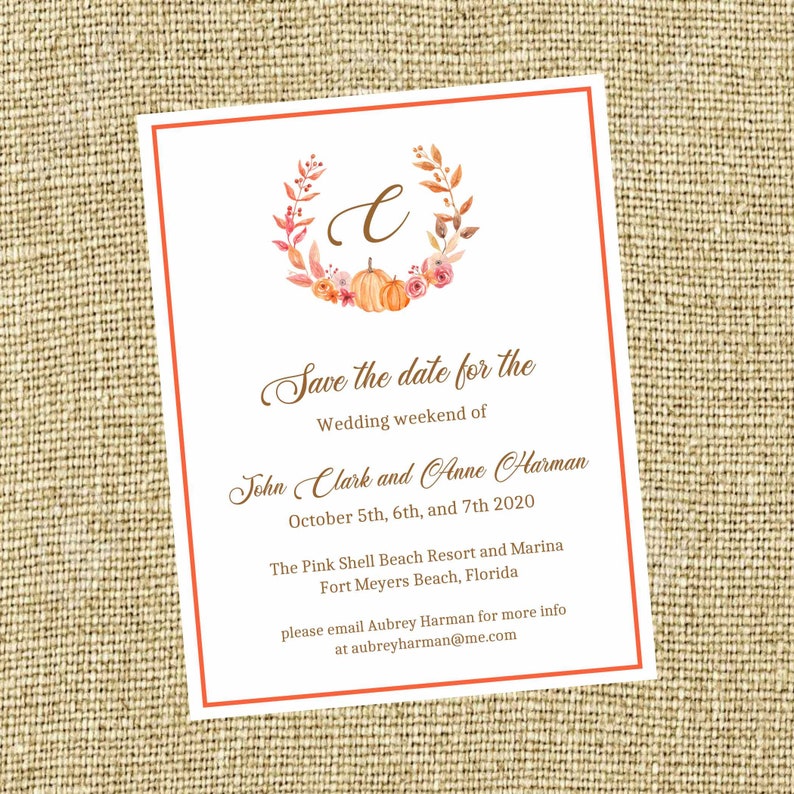 Fall wedding Autumn save the date Wedding Save the Date Formal elegant Save the Date Pumpkin Frame Save the date Fall save the date