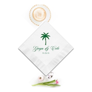 Palm Tree Personalized Foil Napkins - Shower Napkins, Cocktail Napkin, Shiny Foil, Party Decoration, Wedding Napkins,