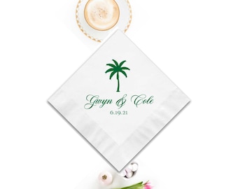 Palm Tree Personalized Foil Napkins - Shower Napkins, Cocktail Napkin, Shiny Foil, Party Decoration, Wedding Napkins,