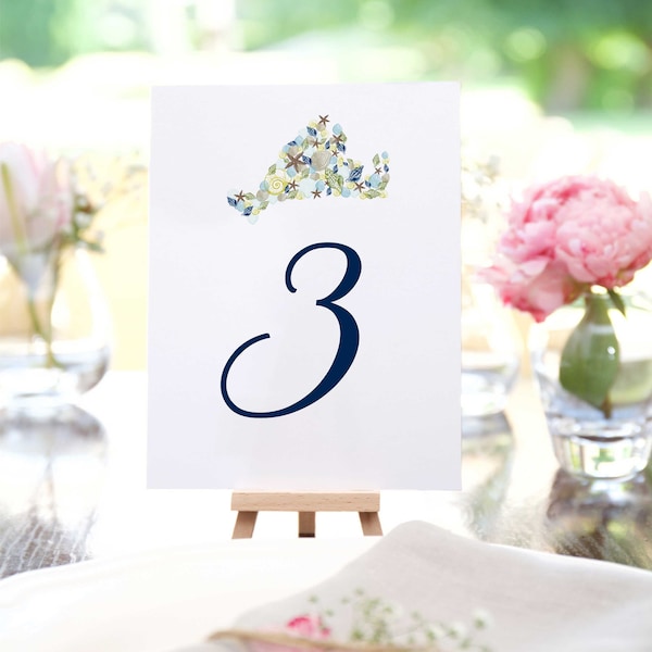 Martha's Vineyard Shell Table Numbers, Wedding Table Cards, MV wedding, Printed, Custom Wedding Decor, Nautical wedding, Printed Table #