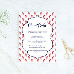 Lobster Clambake invitation, Lobster rehearsal dinner invitation, Lobster invitation, birthday invitation, Clambake invitation, Lobsters