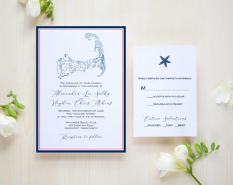 Cape Cod Map Wedding Invitation,  nautical invitation,   cape cod invitation, personalized, beach wed, free samples