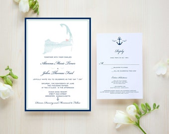 Watercolor Cape Cod Wedding Invitation,  nautical invitation, beach invitation,  cape cod invitation, personalized, beach wed, free samples