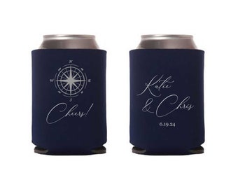 Compass Rose  Can Cooler, Wedding Favors, Can Coolies, Beer Can Huggers, Beer Can Insulators, Can Holder, Beach wedding, Cape Cod