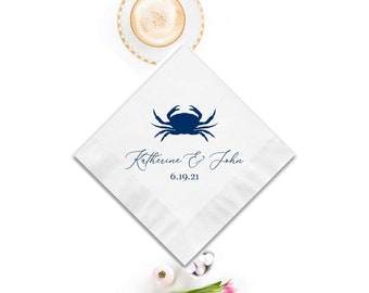 Crab Maryland Personalized Foil Napkins - Shower Napkins, Cocktail Napkin, Shiny Foil, Party Decoration, Wedding Napkins,