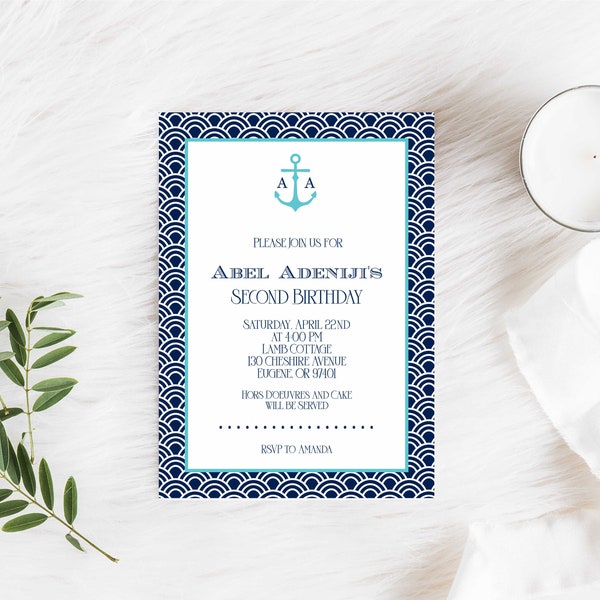 Anchor Pattern invitation, Anchor invitation, Stripe invitation, Nautical invitation, Nautical wedding, Cape Cod wedding, Cape Cod invite