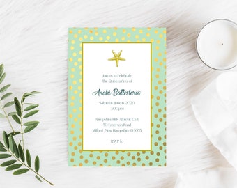 Faux Foil Starfish invitation, Starfish shower invitation, Starfish birthday invitation, birthday invitation, event, party, Foil Starfish