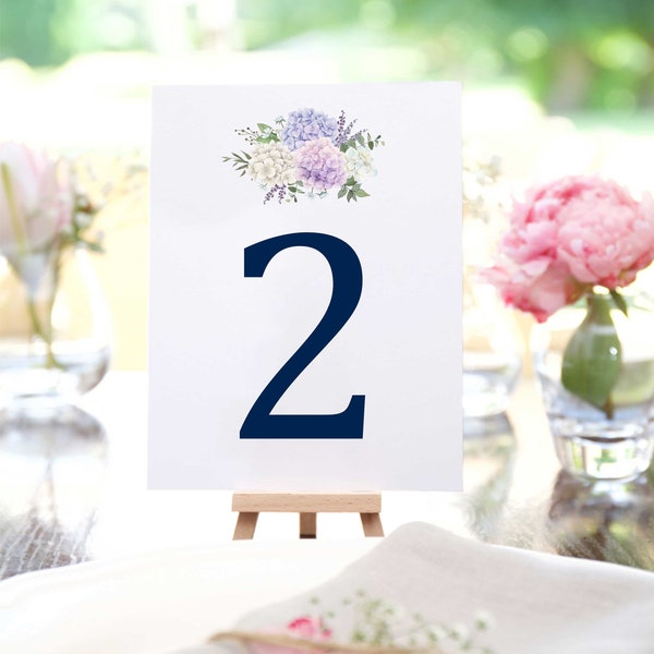 Hydrangea Bunch Table Numbers, Wedding Table Cards, Printed, Custom Wedding Decor, Nautical wedding, Printed Table #, beach