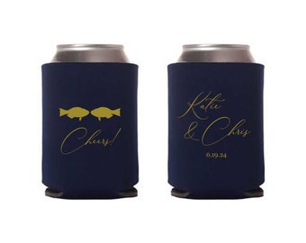 Fish Kisses  Can Cooler, Wedding Favors, Can Coolies, Beer Can Huggers, Beer Can Insulators, Can Holder, Beach wedding, Cape Cod