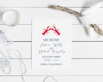 Lobster Wedding Rings Save the Date, nautical wedding, Cape Cod save the date cape cod Coastal wedding, save our date, beach