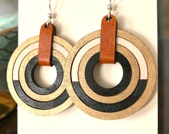 Small Stacked Wood Hoop Earrings