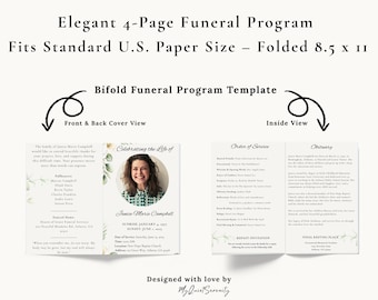 Bifold Funeral Program Template | Celebration of Life Brochure | Editable Obituary Canva Download | Memorial Service Program