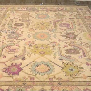Hand-Knotted Oushak Wool Rug: Beige, Terracotta, Burnt Orange - 4x6 to 10x14 ft