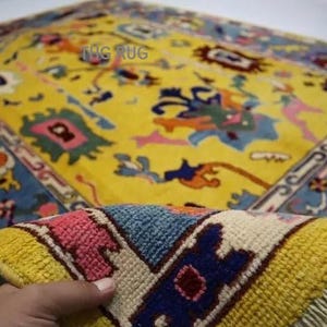 Handmade Yellow Oushak Rug: 4x6 Hand-Knotted New Zealand Wool