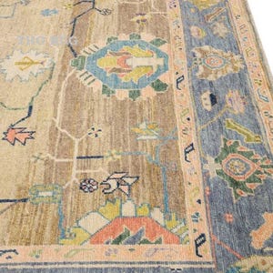 Handmade Oushak Wool Rug: Gold, Sky Blue, Multicolor - 4x6 ft
