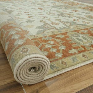 Hand-Knotted Oushak Wool Rug: Beige, Terracotta, Burnt Orange - 4x6 to 10x14 ft