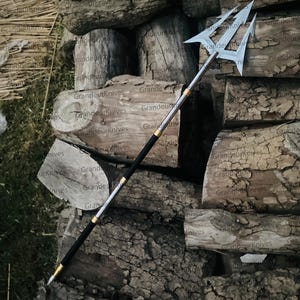 Hand-Forged Trident Spear | Handmade 1095 High Carbon Steel Trident with Brass Accents – Mythical Decorative Spear