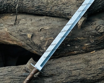 Cuchillo machete de 30 pulgadas de largo hecho a mano con funda de cuero / mango de madera para acampar al aire libre