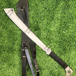 30-tums handgjord machete i kolstål – Fulltånge utomhusdjungelkniv, läderslida