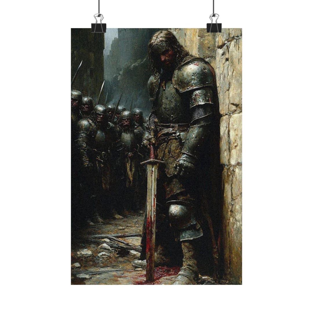 Dark Medieval Knight Poster, Gothic Fantasy Wall Art Print, Warrior ...