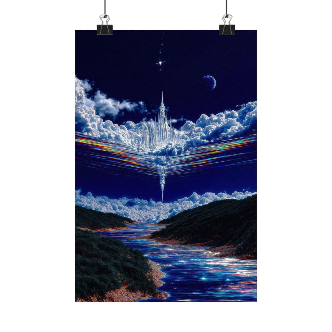 Celestial Dreamscape Poster, Cosmic Fantasy Sky Wall Art, Ethereal Moon ...