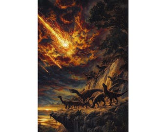 Dinosaur Extinction Poster, Meteor Impact Wall Art, Prehistoric Apocalypse Print, Jurassic Landscape Decor, Physical Poster