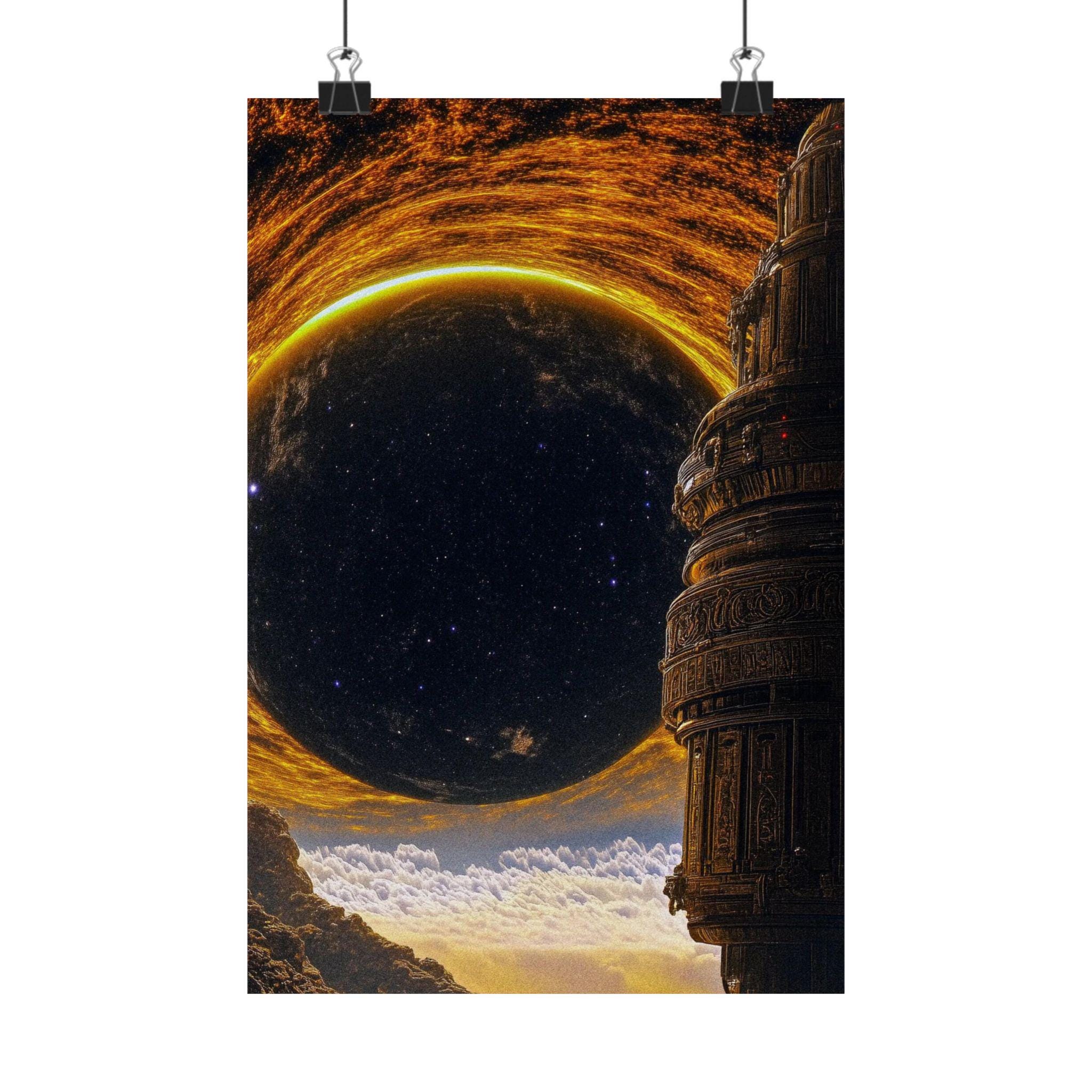 Eclipse Tower Space Poster | Surreal Cosmic Sci-fi Wall Art | Celestial ...