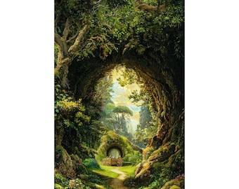 Enchanted Forest Path Poster, Fantasy Woodland Wall Art, Magical Nature Landscape Print, Fairy Forest Physical Poster