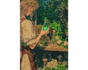 Enchanted Apothecary Poster, Cottagecore Witch Wall Art, Botanical Fantasy Print, Herbal Magic Decor