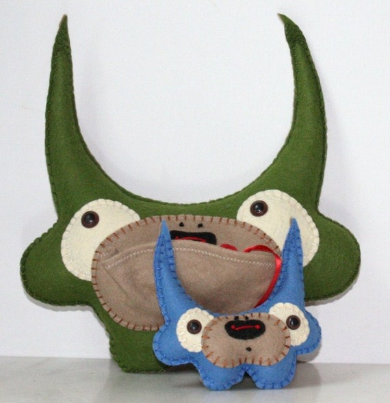 Items similar to Plush Stuffed Monster with Baby, Felt Stuffed Monster