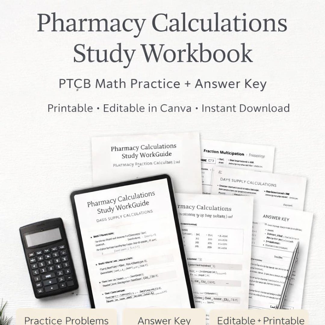 Pharmacy Calculations Worksheet | PTCB Math Practice | Dosage ...