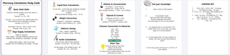 Ptce Math Problems Pharmacy Calculations Worksheet | PTCB Math Practice | Dosage ...
