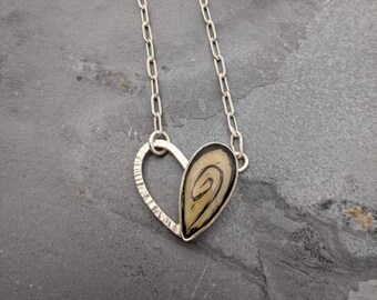 love necklace, heart necklace, silver necklace, handmade heart necklace, minimal necklace, one of a kind necklace