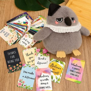 Bundel geestelijke gezondheid – pluche + 72 bevestigingskaarten | Angstcadeau