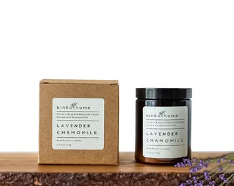 Vela de aceite esencial de lavanda y manzanilla: aromaterapia relajante para aliviar el estrés, calma, dormir y decorar el hogar. Vela artesanal.