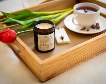 Vela de aceites esenciales: Cera de coco, aromaterapia, etiqueta personalizada.
