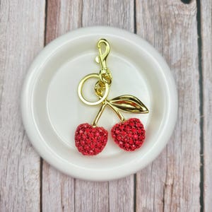 Zircon Red Cherry Keychain, keychain accessory for purse, Valentine&#39;s Day gift, for foodie