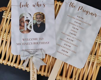 Personalized Photo Birthday Fan, Waterproof 60th Birthday Program Keepsake