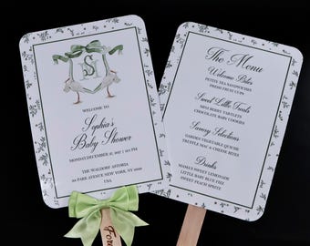 Personalized Greenery Baby Shower Program Fan, Custom Keepsake Favor