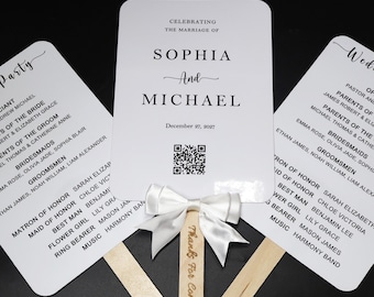 Personalized Wedding Fan Program, Elegant Ceremony Program with QR Code