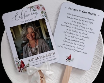 Personalized Cardinal Memorial Photo Fan, Celebration of Life Keepsake, Funeral Favor