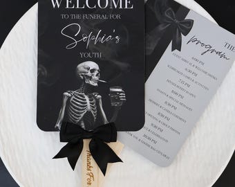 Gothic Birthday Program Fan, Personalized Photo Keepsake, Waterproof Party Favor