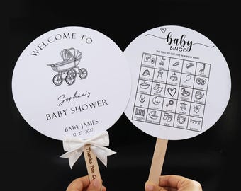 Personalized Baby Shower Bingo Fan Favor, Double-Sided Game Keepsake