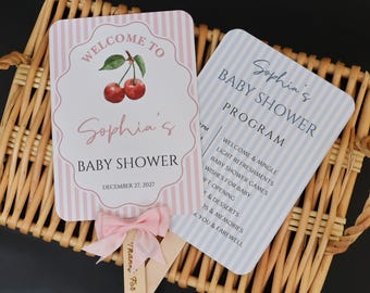 Cherry Floral Baby Shower Program Fan, Personalized Welcome Guest Favor