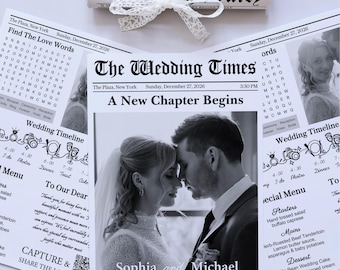 Custom Engagement Newspaper Prop, Retro Wedding Table Decor, Wedding Keepsake