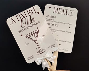 Custom Photo Birthday Fan – "A Tini Bit Older" Menu Favor