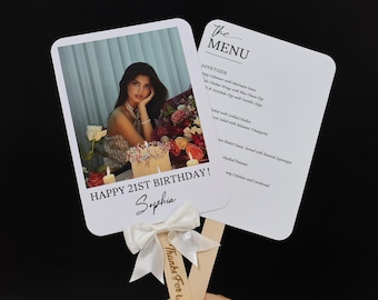 Personalized 21st Birthday Photo Fan, Custom Menu Party Favor, Waterproof Keepsake