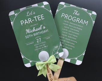 Golf 50th Birthday Program Fan | Custom Party Schedule Favors