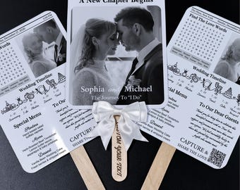 Custom Wedding Newspaper Fan Favor, Retro Photo Program, Vintage Timeline Menu